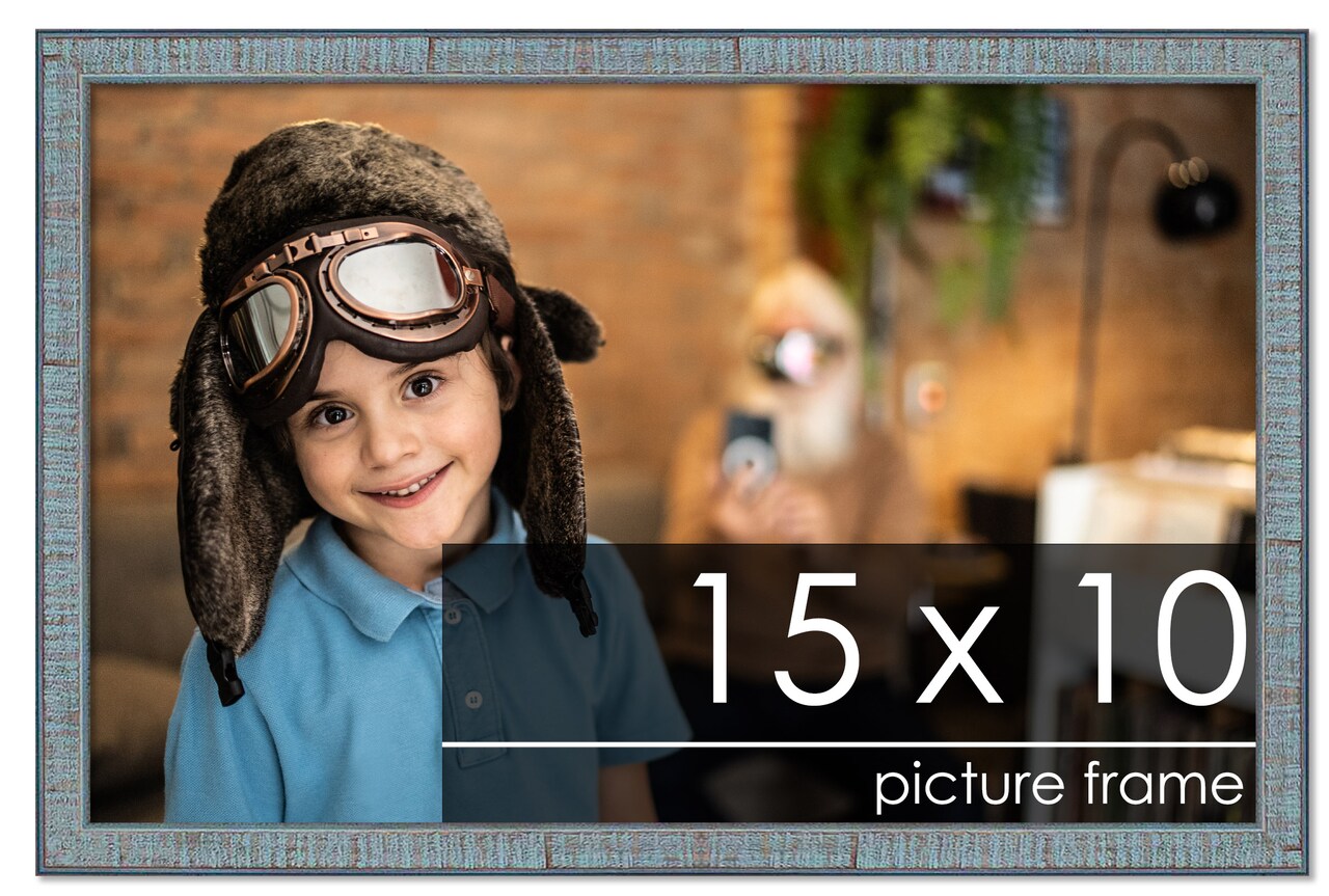 Photo Size Textured Blue Picture Frame - UV Acrylic, Foam Board Backing, Hanging Hardware